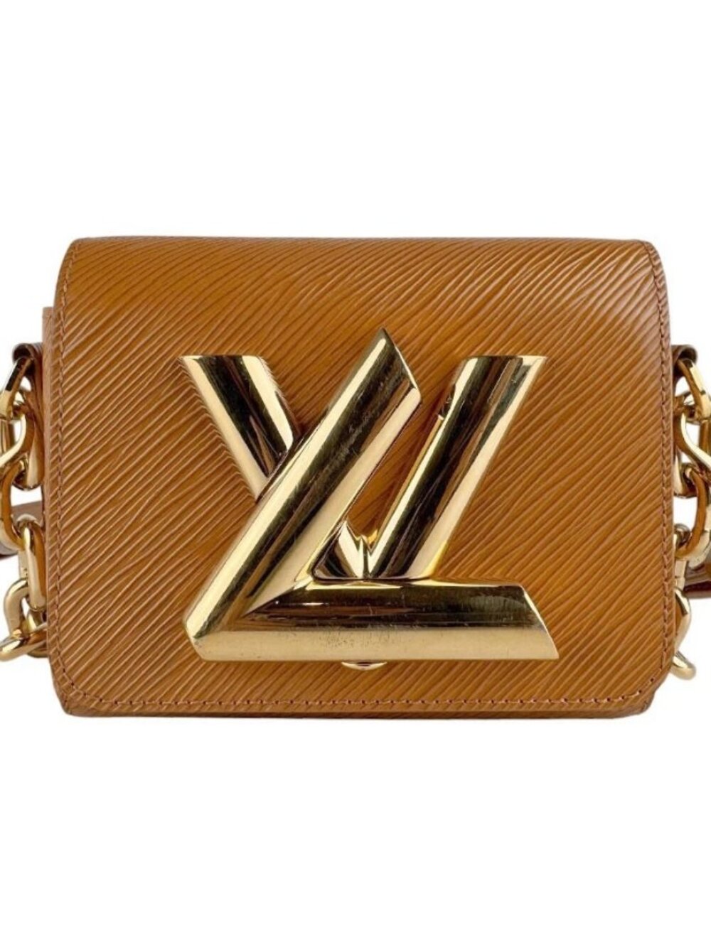 LOUIS VUITTON Epi Twist Lock XL Shoulder Bag Brown/Gold Leather/Metal